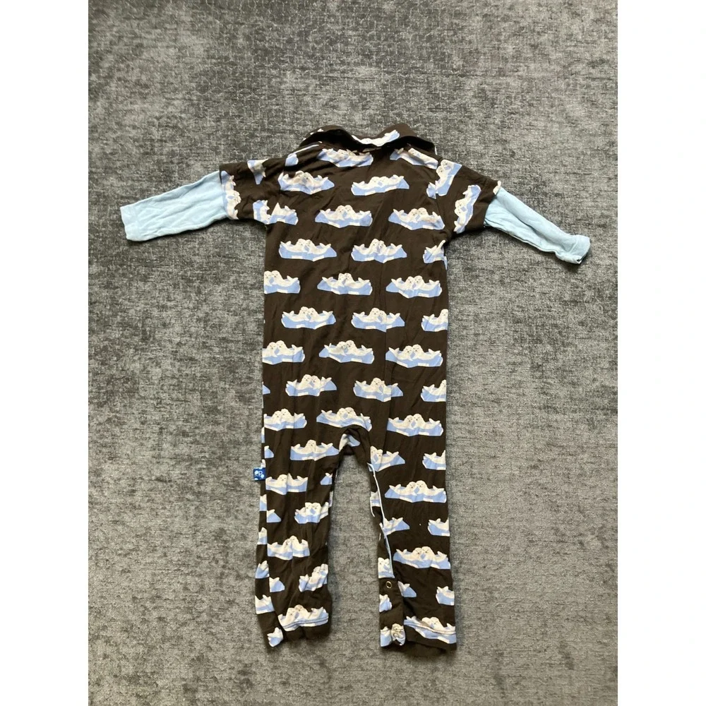 Kickee Pants One-Piece Romper Toddler Baby 6-12M Brown Blue All-Over‎ Seal Print